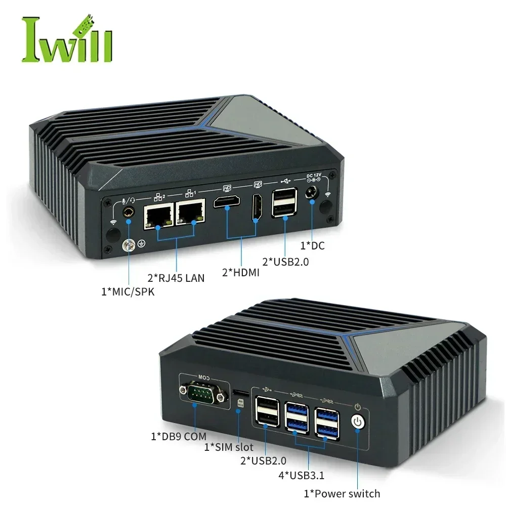 N1221 Fanless Thin compact computer J6412 CPU mini pc quad core win 11 embedded PC with 2xHDMI