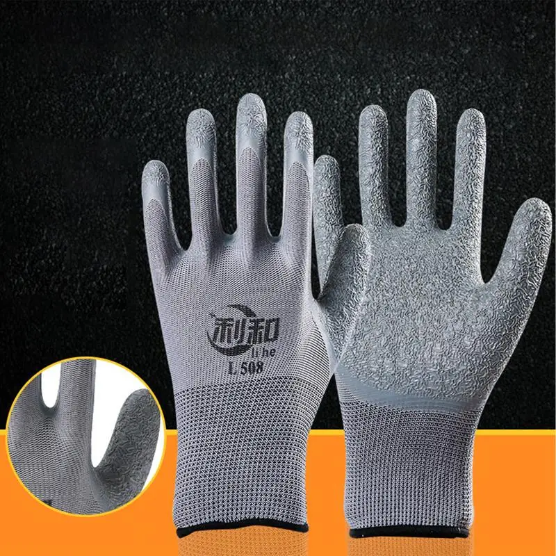 Latex Coated Work Gloves Palm Latex Dipped Work Gloves Crinkle Pattern Seamless Knit Comfort Stretch Fit Nylon Firm Grip 12