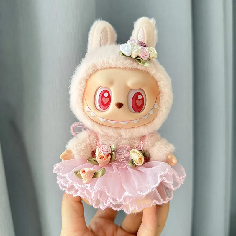 17cm labubu i ii ídolo bonecas roupas bonito headflower vestido de casamento acessórios coreia kpop exo roupas de boneca de pelúcia