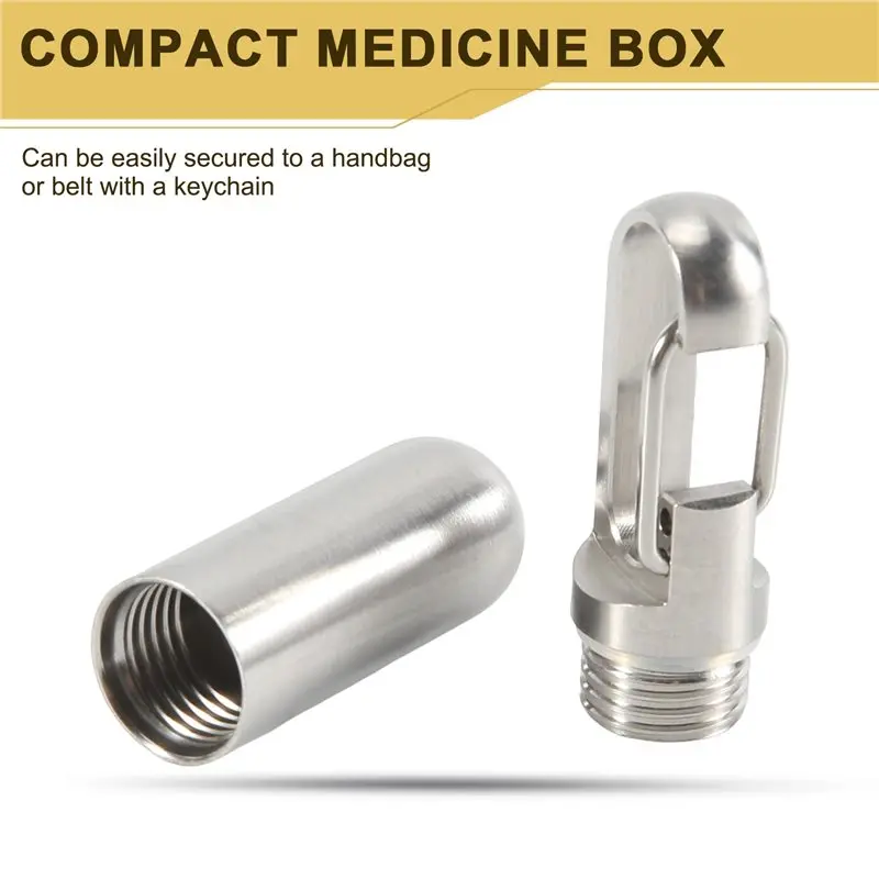 Beauty Small Pocket Pill Box Keychain,Portable Waterproof Pill Case Stainless Steel Travel Pill Container Keychain Pill Holder