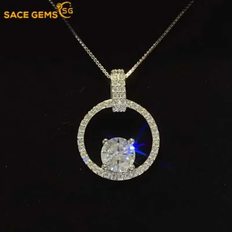 

SACE GEMS 925 Sliver GRA Certified D VVS1 1ct Moissanite Pendant Necklaces for Women Wedding Engagement Luxury Jewelry Gift