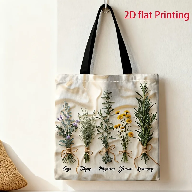 Vanilla Floral Print Tote Bag, Artistic and Fresh Daily Commute Fabric Fashion Bag, Simple Design, Women's Tote, Portable Handba