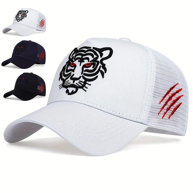 Unisex-Baseballkappen mit Tigerkopf-Stickerei, für Frühling und Herbst, für den Außenbereich, verstellbare Freizeithüte, Sonnenschutzhut, Sport-Golfkappe