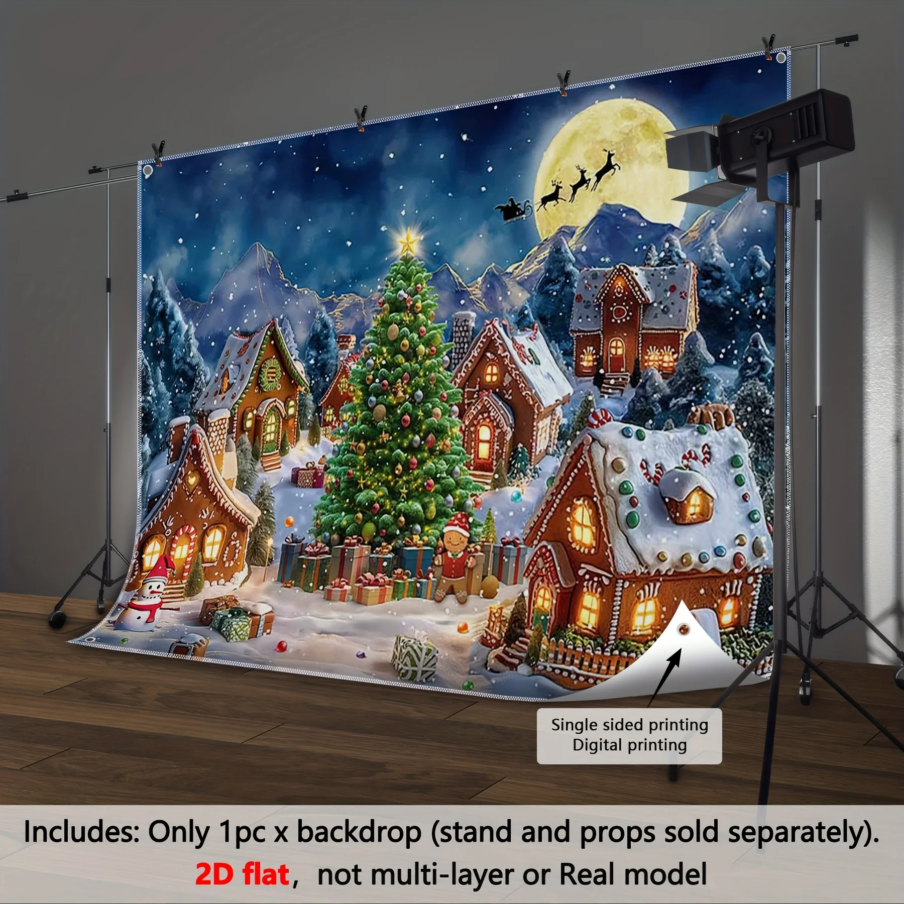 2D Flat, Tapestry 2D Flat, Non-Multi-Layer Or Solid Model, 1pc, /8X6 Feet/, Winter Cartoon Christmas Gingerbread House Village T