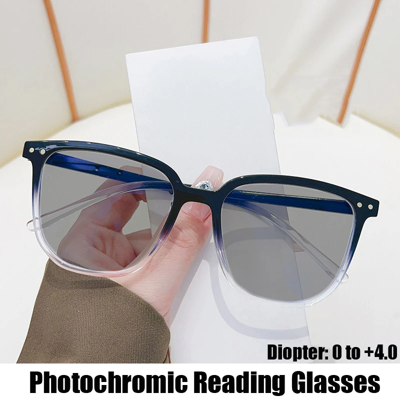 

Unisex Women Men Square Photochromic Presbyopia Glasses Luxury Color Changing Far-sight Sunglasses Prescription Eyeglasses