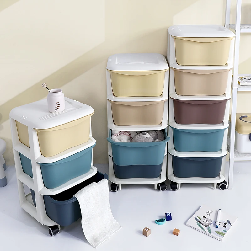 4 layers Drawer style clothes drawer plastic storage cabinet snack organizer children's toys gradient locker with wheels