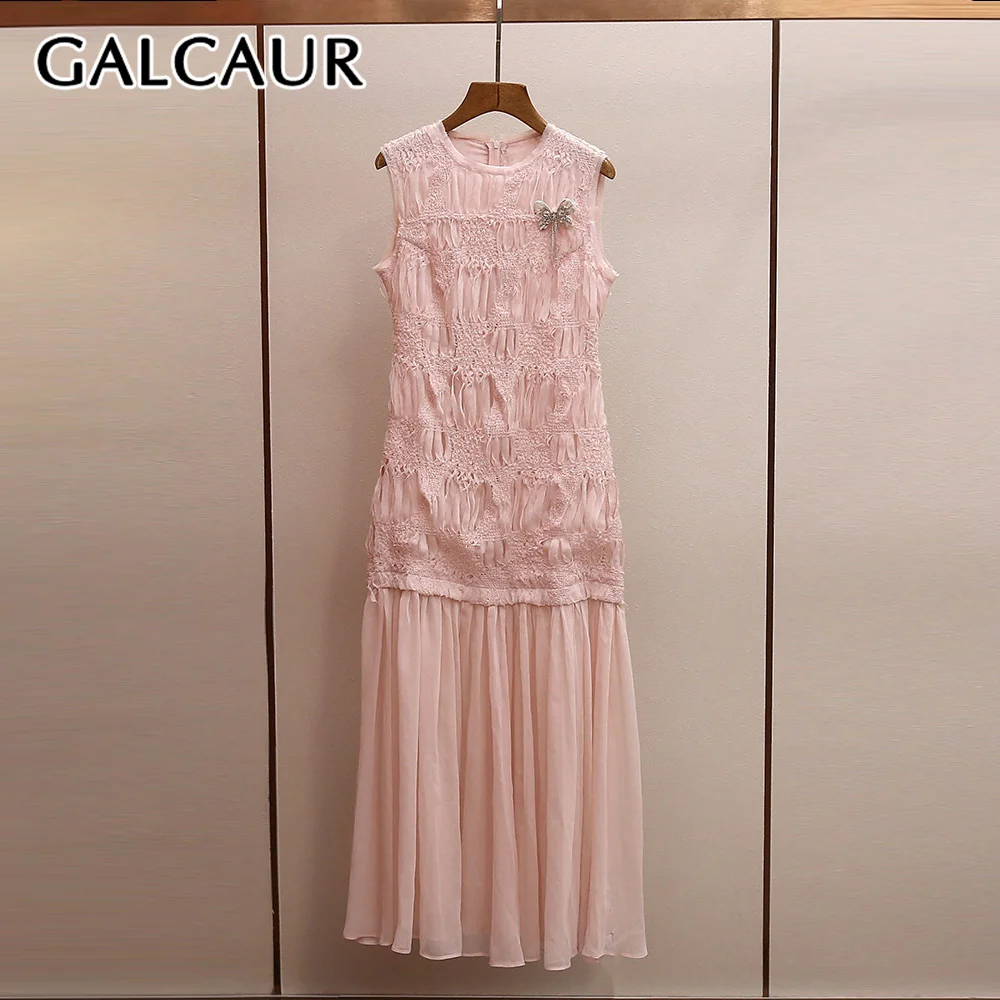 

Элегантное женское платье GALCAUR с эффектом похудения, комбинированное, с сетчатыми вставками, круглым вырезом, без рукавов, на молнии, модное, новинка