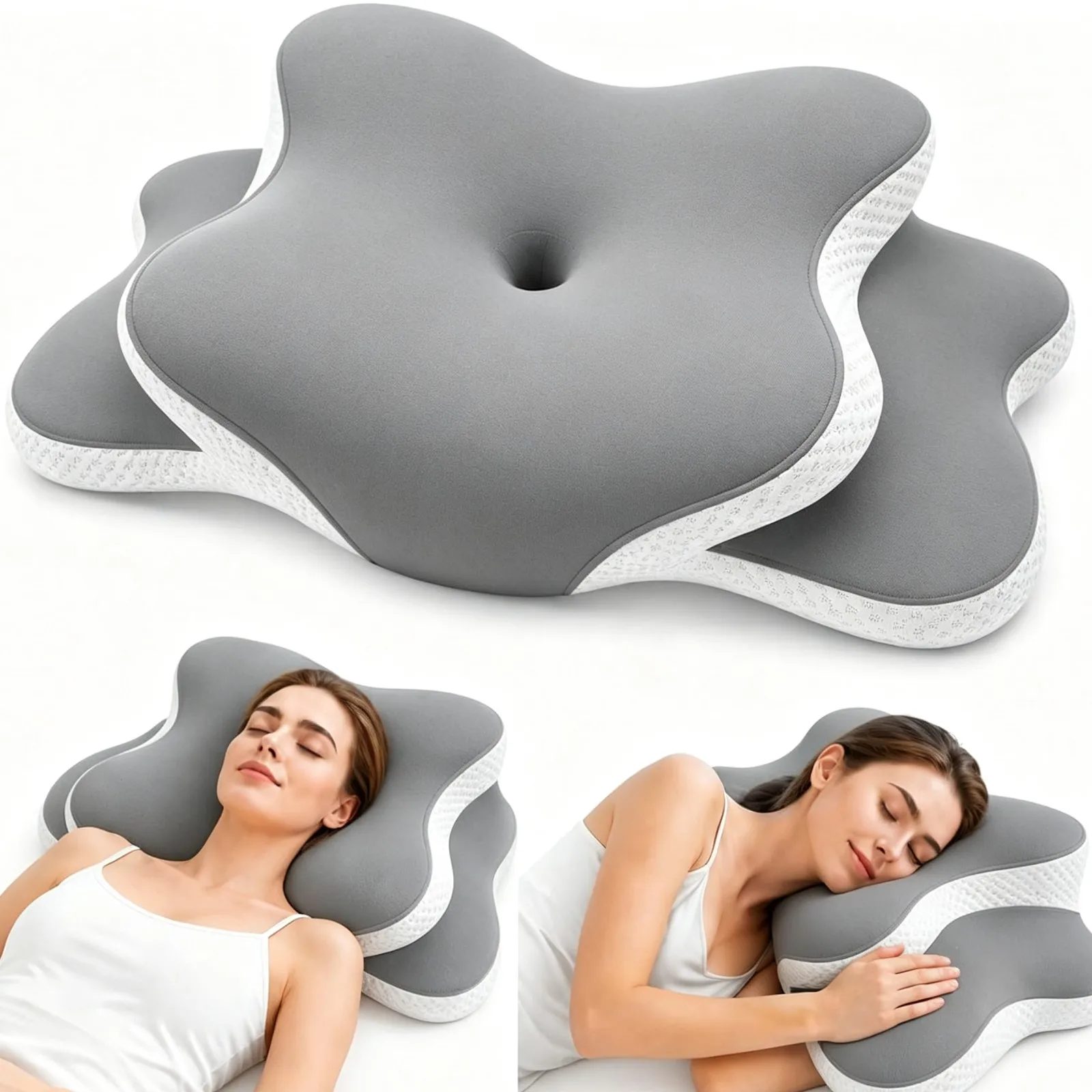 Oreiller ergonomique pour le cou en mousse à mémoire de forme, oreiller pour dormeurs sur le côté, soutien cervical orthopédique, oreiller de massage cervical pour soulager les douleurs cervicales.