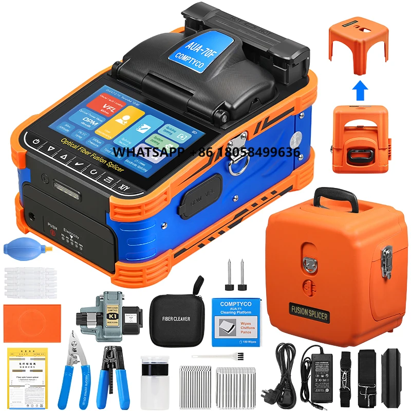 

AUA-70F Fiber Optic Fusion Splicer 6 Motors Optical Core Welder Splicing Machine with VFL OPM Tool Kits Touch Screen