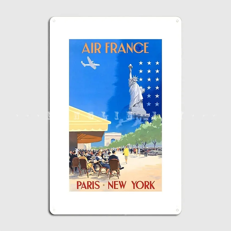 1951 Paris New York Air France Advertising Poster Poster Metal Plaque Painting Décor Cinema Retro Wall Pub Tin Sign Poster