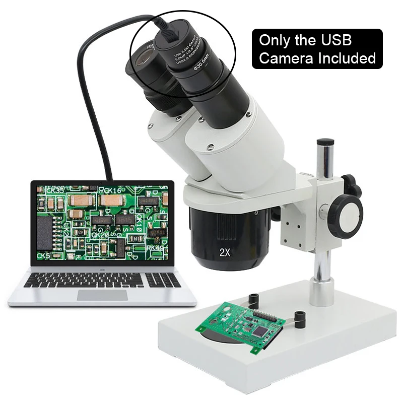 Microscopio con cámara USB, lente electrónico HD de 2MP/5MP, CMOS, 23,2/30/30, 5mm, montaje para fotografía, grabación y medición