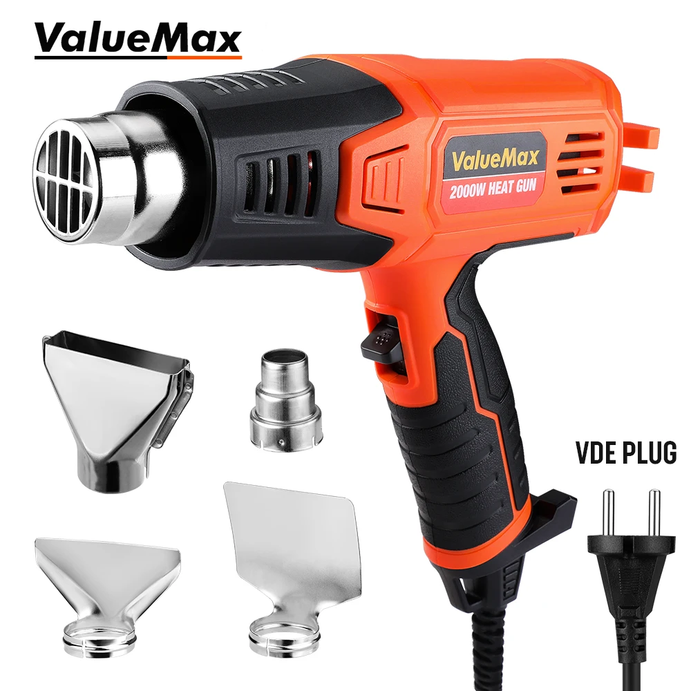 

VALUEMAX-Adjustable Hot Air Gun with Four Nozzles, Mini Heat Gun, Thermal Blower, Shrink Wrapping, Construction, 2000W