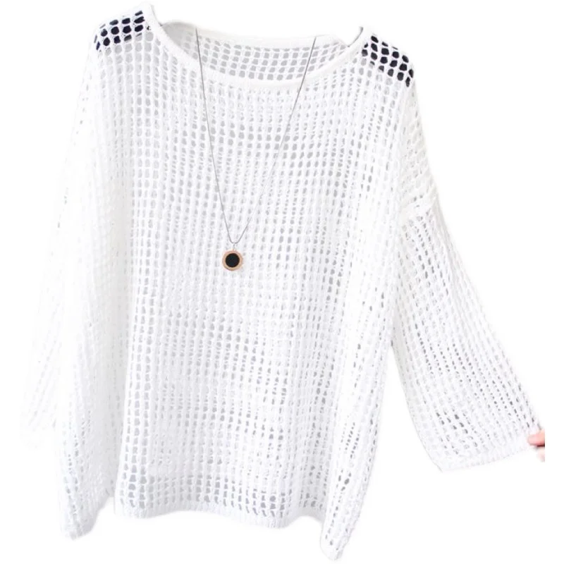 

Loose round Ne Ice Silk Knitted irt Hollow out Summer New Sle Me Hong Wei Coat for Men And Women American Casual Sle