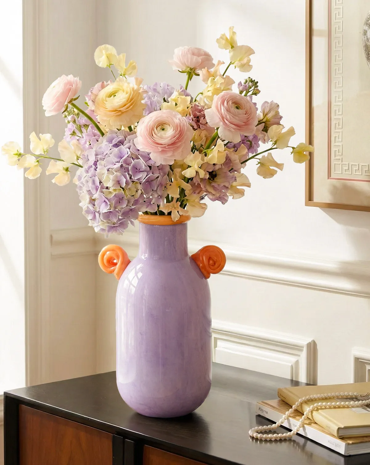 

Vase purple glass gradientcolor creative asymmetrical shape accessible luxury flower arrangement dining table niche simple large