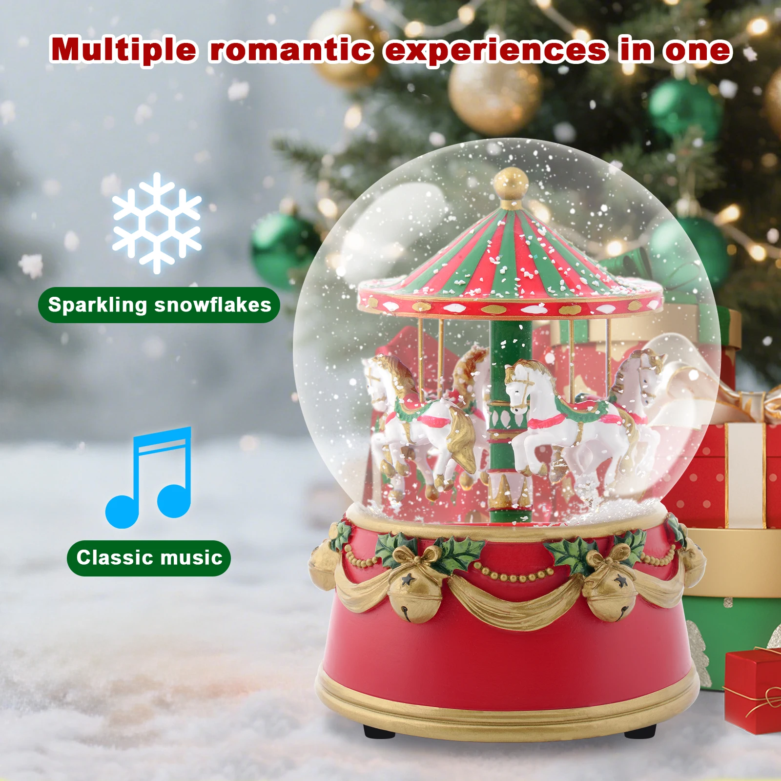 Caixa de música de Natal Carrossel Melodia de férias para decoração de casa e atmosfera festiva Presente ideal para família, amigos, crianças, Natal