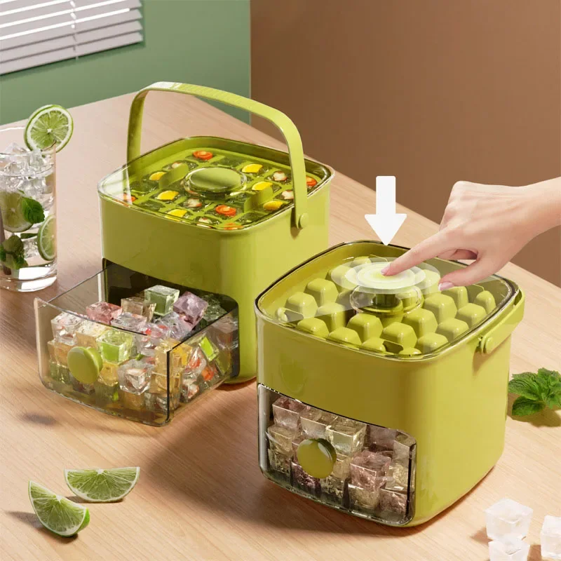 48er Silikon-Eiswürfelform mit einfachem Einhand-Mechanismus, wiederverwendbare, auslaufsichere Eiswürfelschale für Gefrierschrank, Bar, Haushalt – Eisbereiter