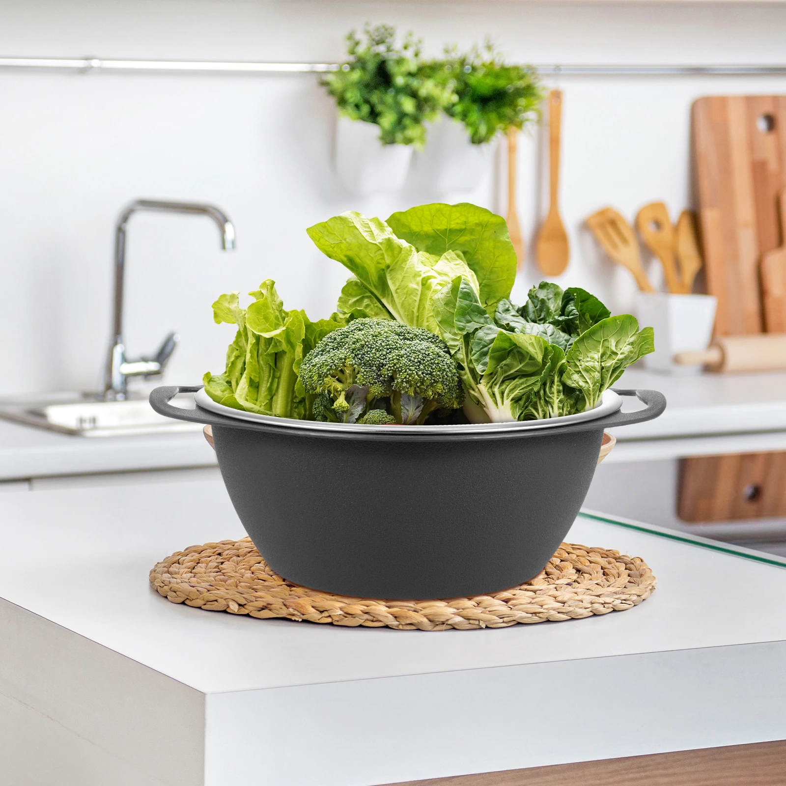 

Stainless Steel Drain Basket Vegetables Colander for Salad Kitchen with Handle Pp Bowl Drainer Fruit Washing Container Strainer