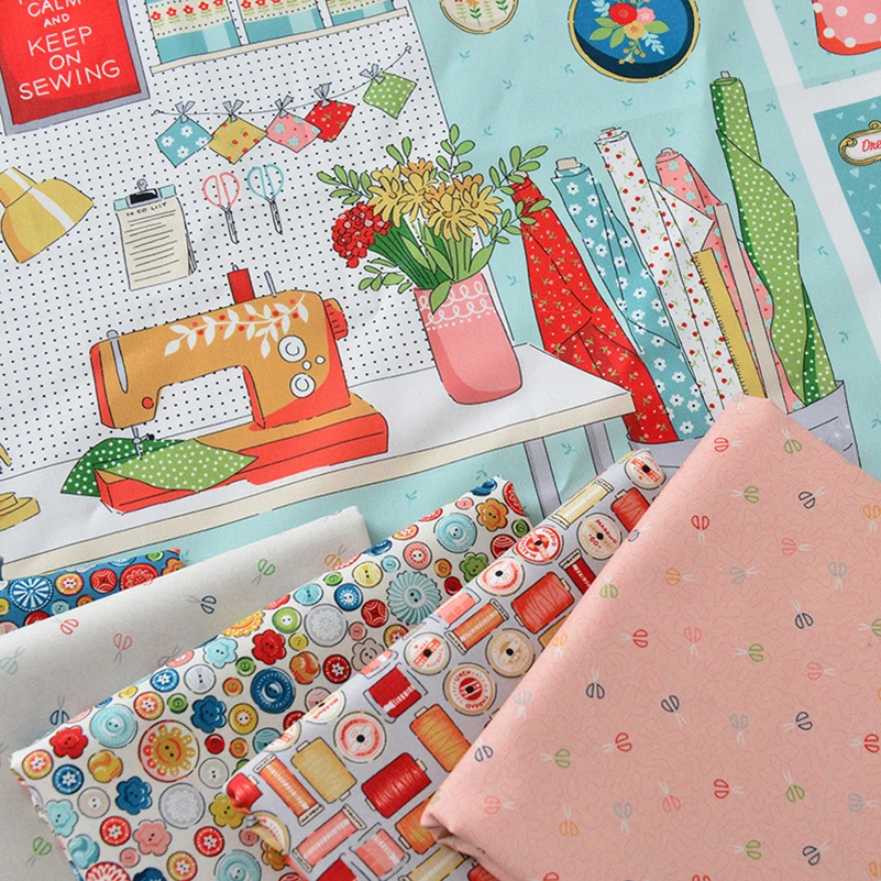 Cotton Fabric Sewing Machine Home Floral Dots Digital Printed DIY Handmade by Half Meter