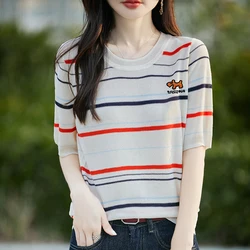 Primavera ed estate Nuovo Lyocell solubile in acqua misto lana girocollo cardigan lavorato a maglia manica lunga maglione femminile top stampato