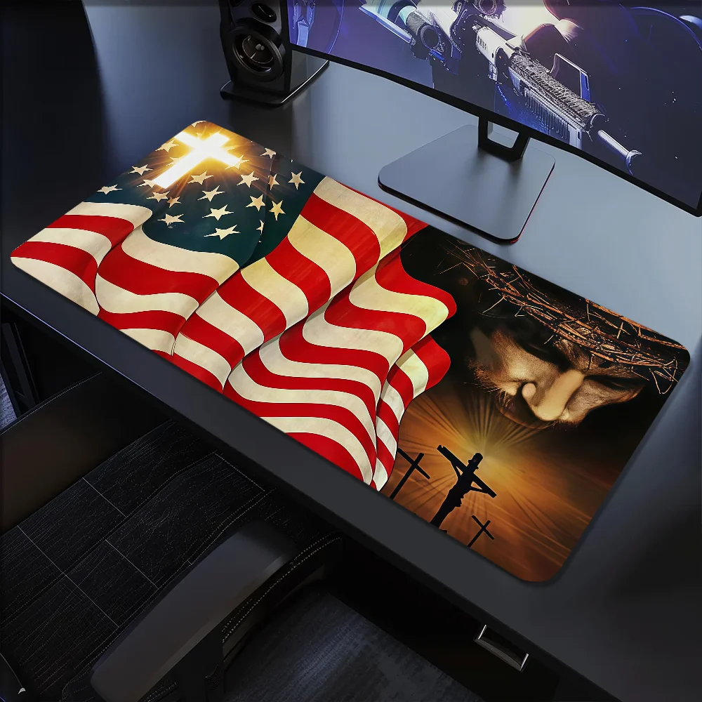 One Nation Under God American s Mouse Pad Large Desk Mat Keyboard Ergonomic Office Rubber PC Non-slip Anti-fray Home Custom