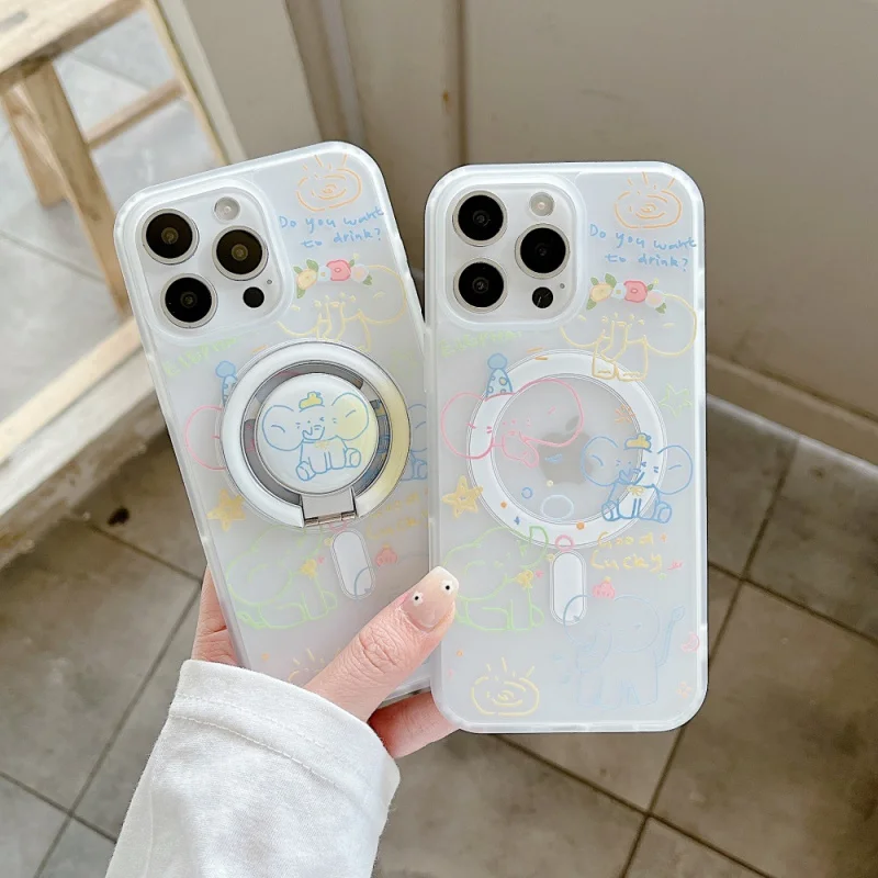 

Colorful Line Elephant Skin Feel Phone Case Compatible with Apple16/15PROMagnetic BracketiPhone14/13PCartoon