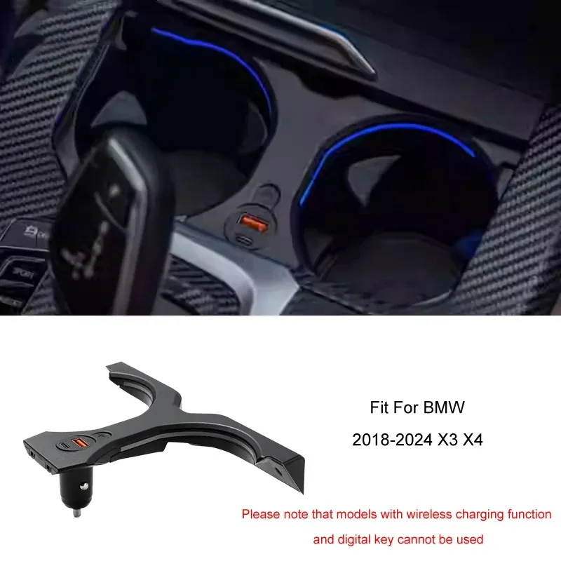 لسيارات BMW الجديدة X4 Series X3 iX3 G02 G08 2018-2025 مع منفذ شحن USB وType-C 11 لون حامل أكواب مضيء للسيارة المحيطة #5