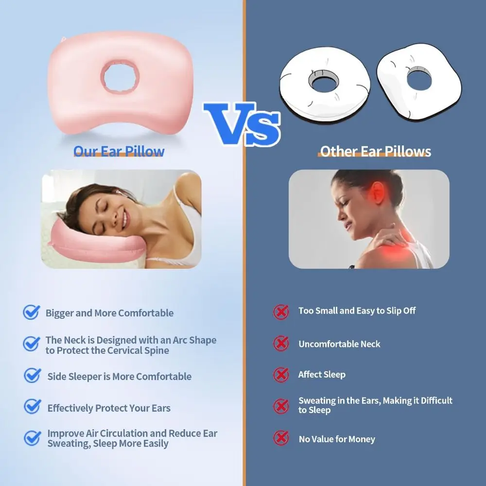 Cotton Filling Ear Piercing Pillow Ergonomic Curved Ear Hole Donut Pillow Breathable Portable Ear Guard Pillow Side Sleepers