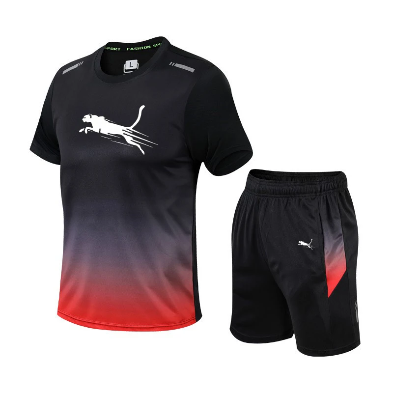 

Мужской спортивный костюм из ледяного шелка: быстросохнущая футболка с коротким рукавом и шорты для летнего фитнеса, утренних пробежек, баскетбола и тренировок в зале