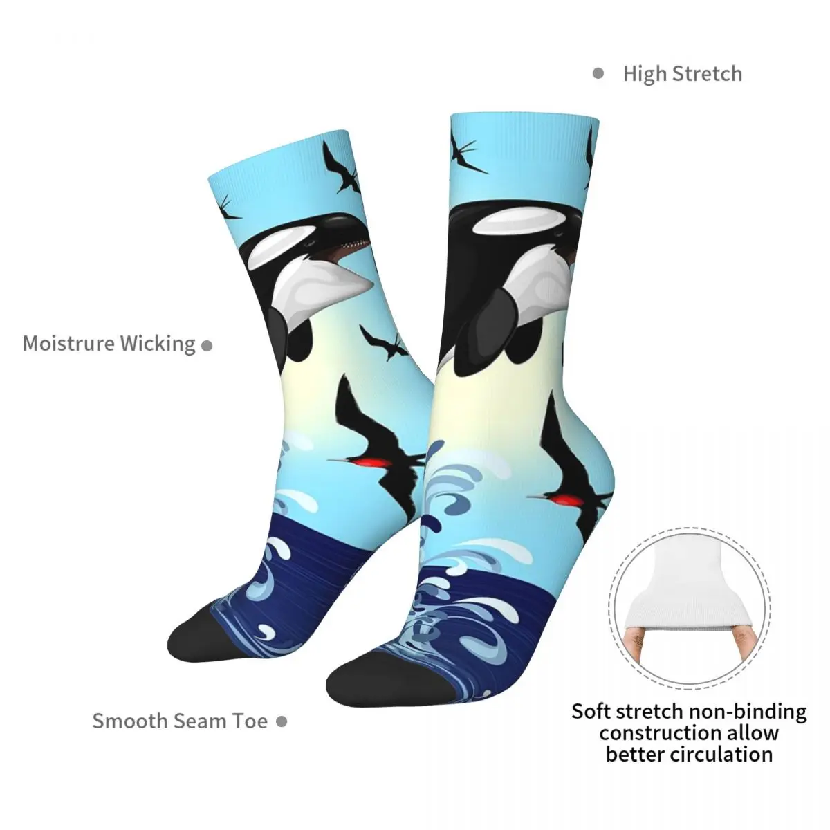 Orca Aquatic Sea Ocean Top Tees Killer Whale Socks Harajuku Sweat Absorbing Stockings All Season Long Socks for Man Woman Gifts