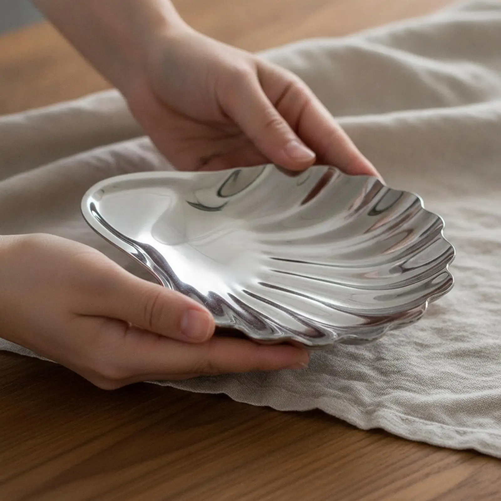 Shell Dish with Hanging Loop Decorative Stainless Steel Tray Sculpted for Vanity