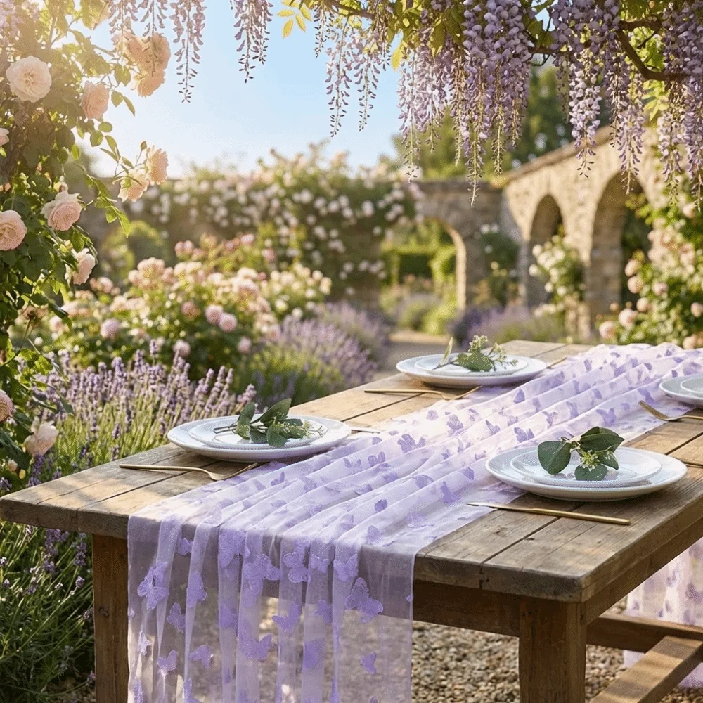 Creative Romantic Butterfly Mesh Table Runner Semi-Transparent Multi-color Gauze Tablecloth Decorative Table Cover Baby Shower