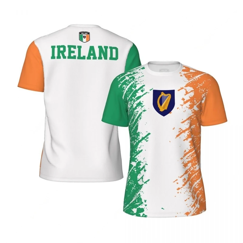 Custom Fashion Ireland Flag Football T Shirt Casual Summer Short Sleeve Mens 3D Printed Sports T-shirt Loose Street Quick Dry Te