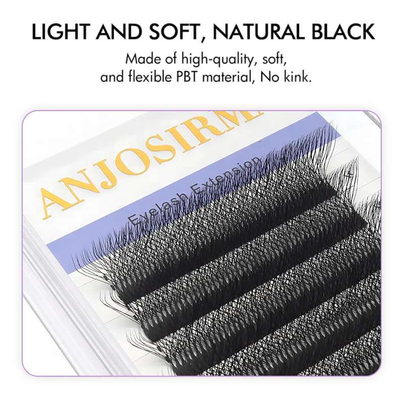 ANJOSIRMA Real 10D W Shape Natural Soft Eyelash Extensions Premade Volume Fan Leaves C/D/DD Curly Automatic flowering False Eyel