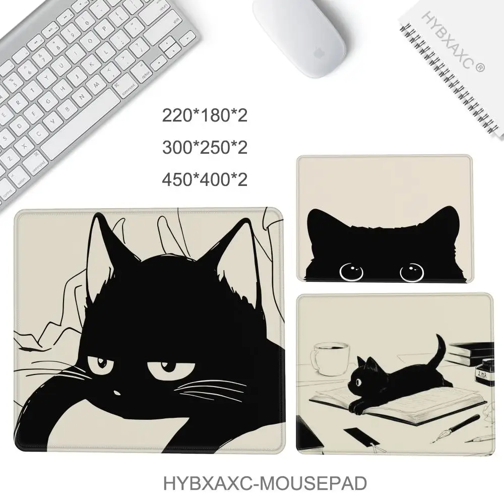 

Black Cat Mousepad Small Office Computer Desk Mat Table Keyboard Big Mouse Pad Laptop Cushion Non-slip Deskpad Home Decor