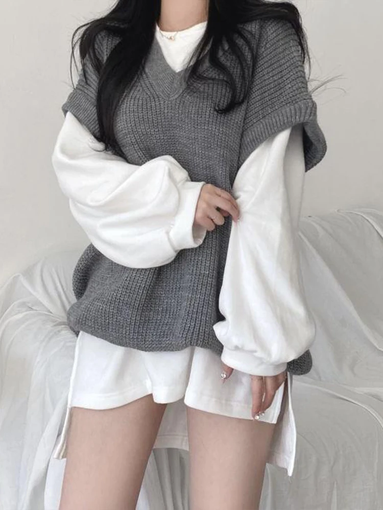 Autumn Winter Sweater Vest Women Korean Fashion Preppy Style Knitted Sweater Female Oversized Casual Loose Sleeveless Pullovers