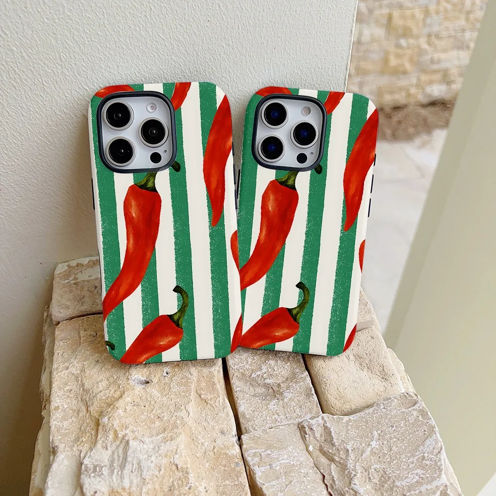 Green Base Red Chili Phone Case for Samsung Galaxy S22 S23 S24 S25 S26 FE Plus Ultra Edge 4G 5G Luxury Double-layer
