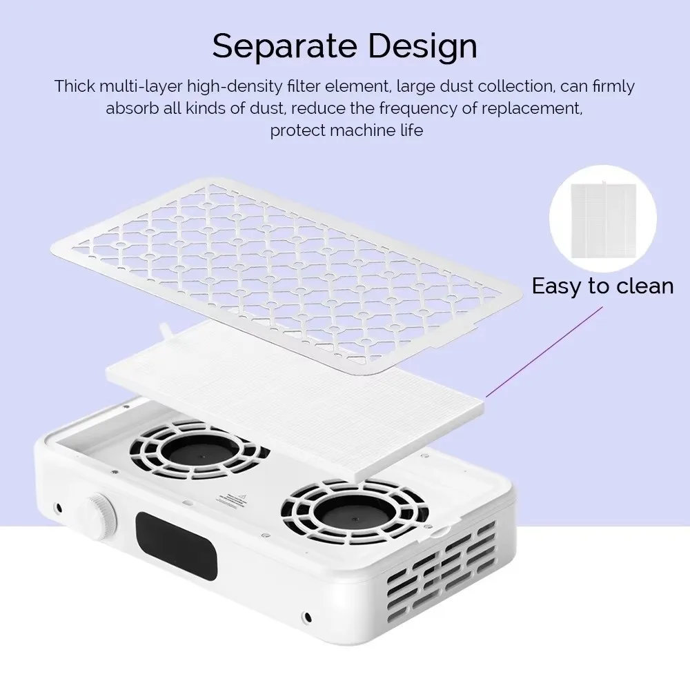 

Professional Vacuum Cleaner Brushless Motor Double Turbine Nail Dust Extractor Strong Suction Two Fans Professional Nail Vacuum