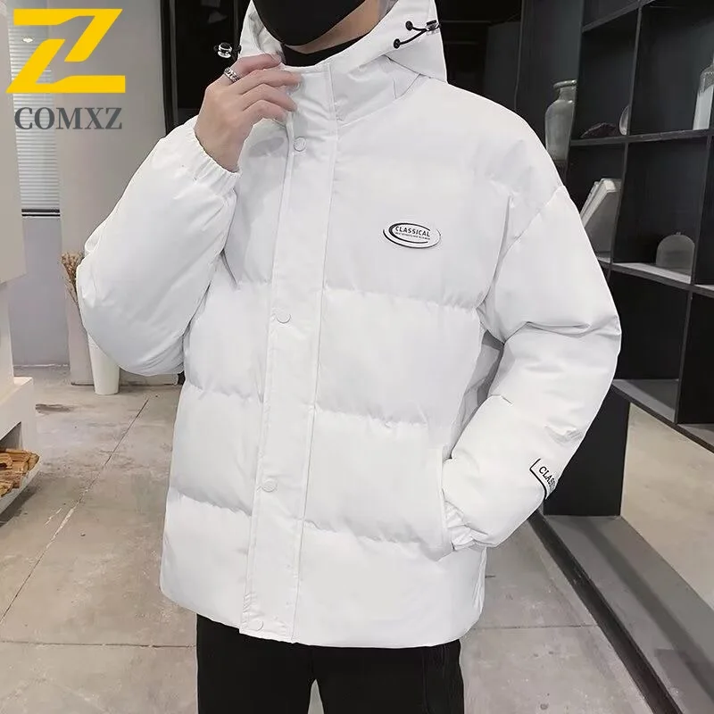 

COMXZ Men Padded Jacket Hooded Handsome Korean Fashion Lightweight Skiing Street Parker Coat Outdoor Windproof Winter Jacket