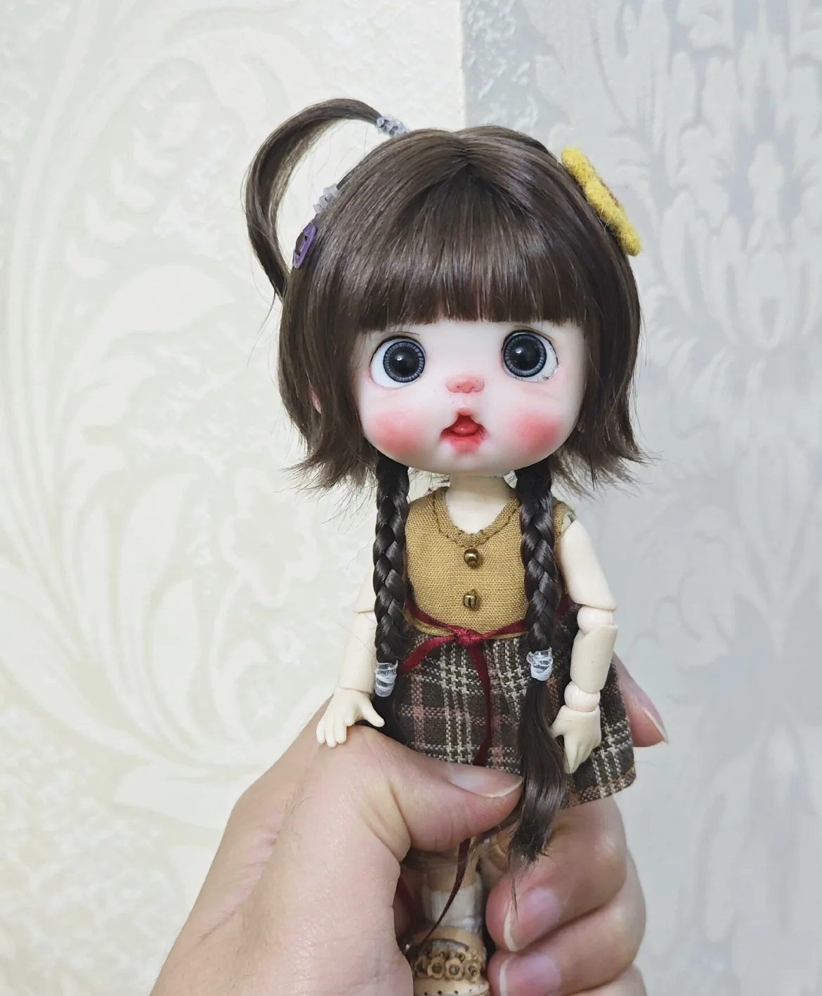 

Волосы для куклы OB11, парик с жесткой головкой, 5-6 "14,5 см, парик по окружности головы, стильные волосы с двойной косой, кукла BJD, мохеровый, бесплатная доставка