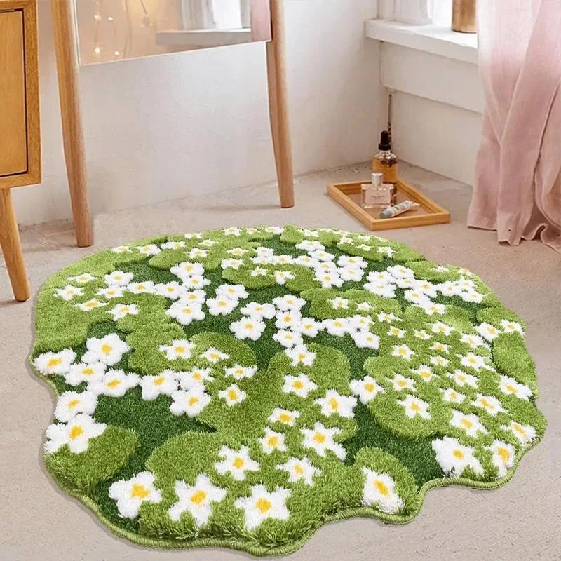 Hand Woven Acrylic Flocking Bedroom Carpet Small Flower Pattern High Low Plush Thickened Antibacterial Machine Washable Fresh