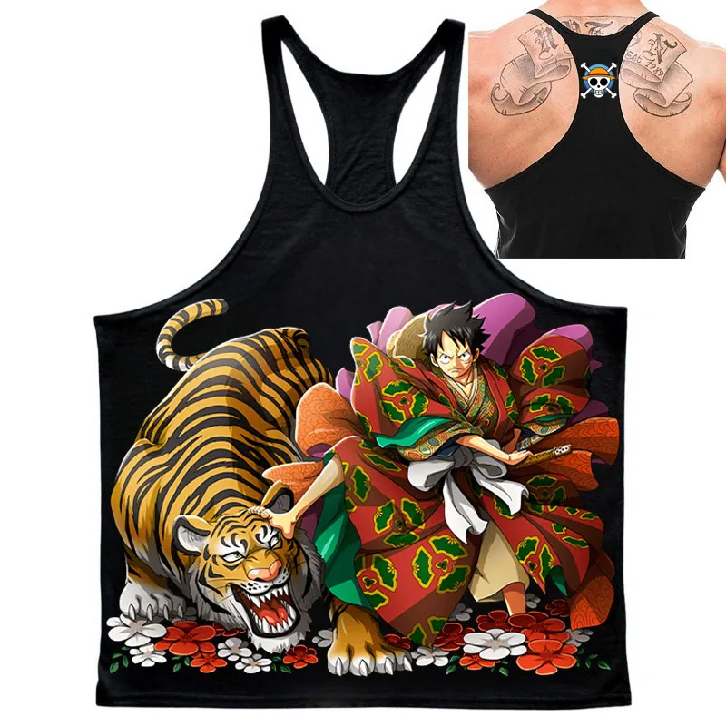 Tema popolare Anime "One Piece" Munch D. Luffy Pattern 2025 Gilet senza maniche in puro cotone traspirante per fitness sportivo da uomo estivo