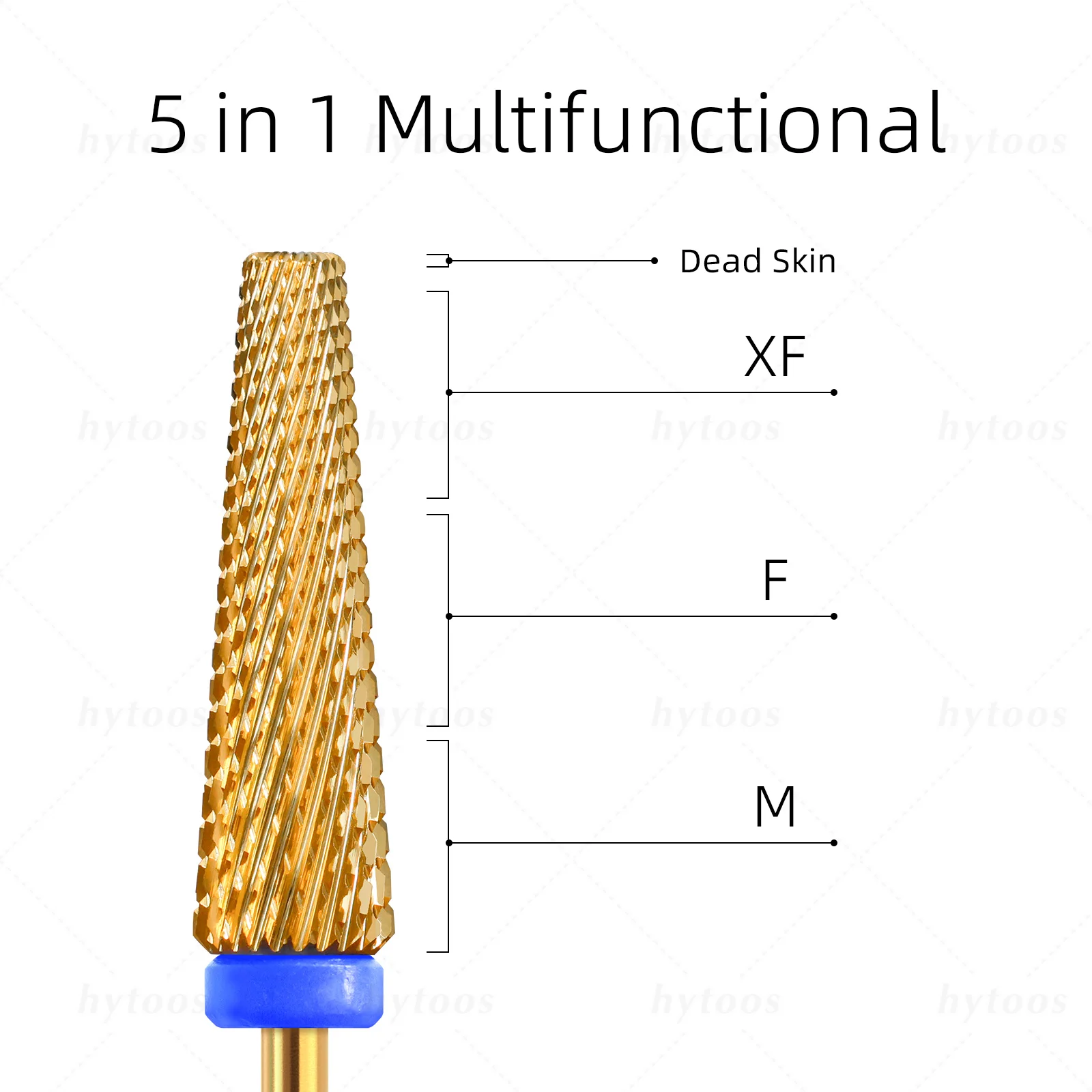 HYTOOS Gold 5 in 1 Nail Drill Bits 24mm Long  Tapered Carbide Nail Bit Electric Manicure Grinding Accessories Gel Removal Tools