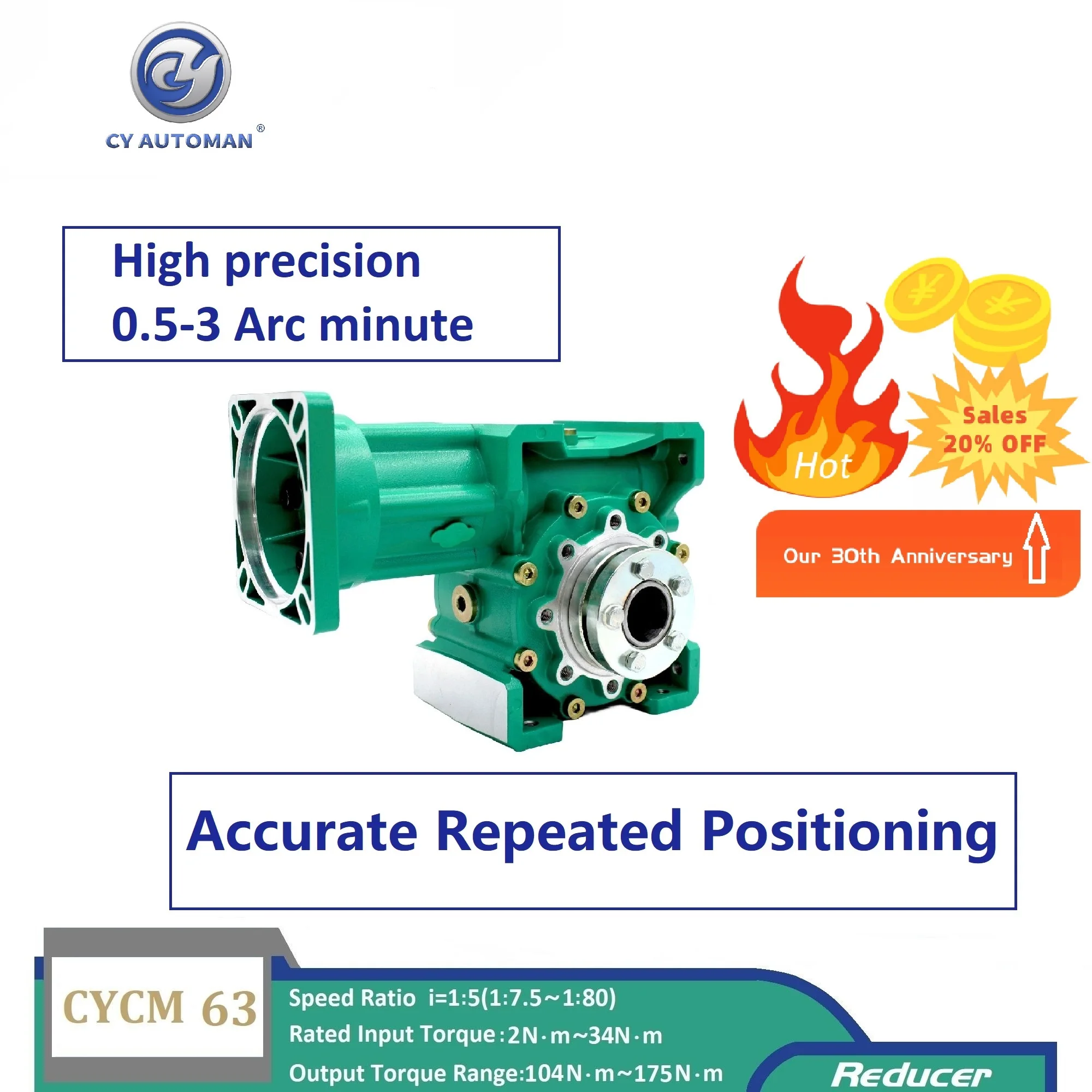 

CYAutoman High Presicion Worm Gearbox Reducer CYCM 63-VS Input shaft14/19/20/22/24mm Output 30mm Ratio 5:1/80:1 Servo Motor