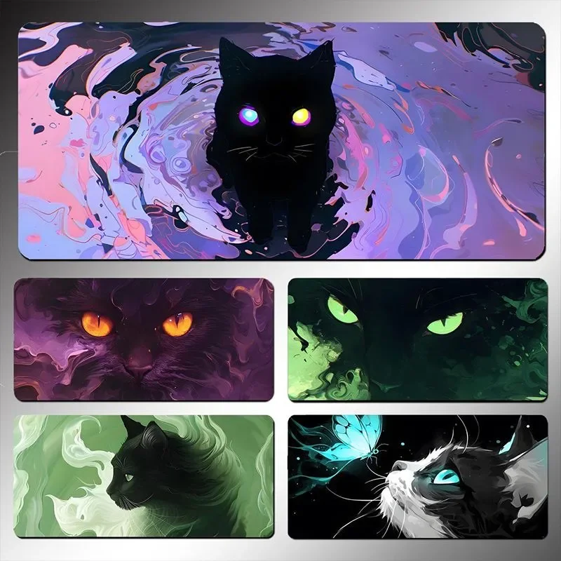 

Большой коврик для мыши Minimalist Aesthetic Cat — толстый настольный коврик толщиной XXL для офиса, чехол для клавиатуры с черным котом для ноутбука (нескользящий)