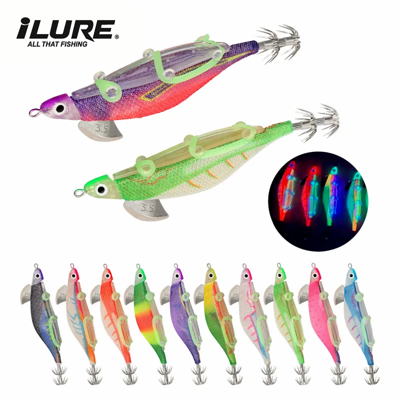 3.5# Squid Jig Webfoot Octopus Egi Bundled Shrimp Lure Luminous Cuttlefish Hook Artificial Hard Bait Sea Goods for Fishing