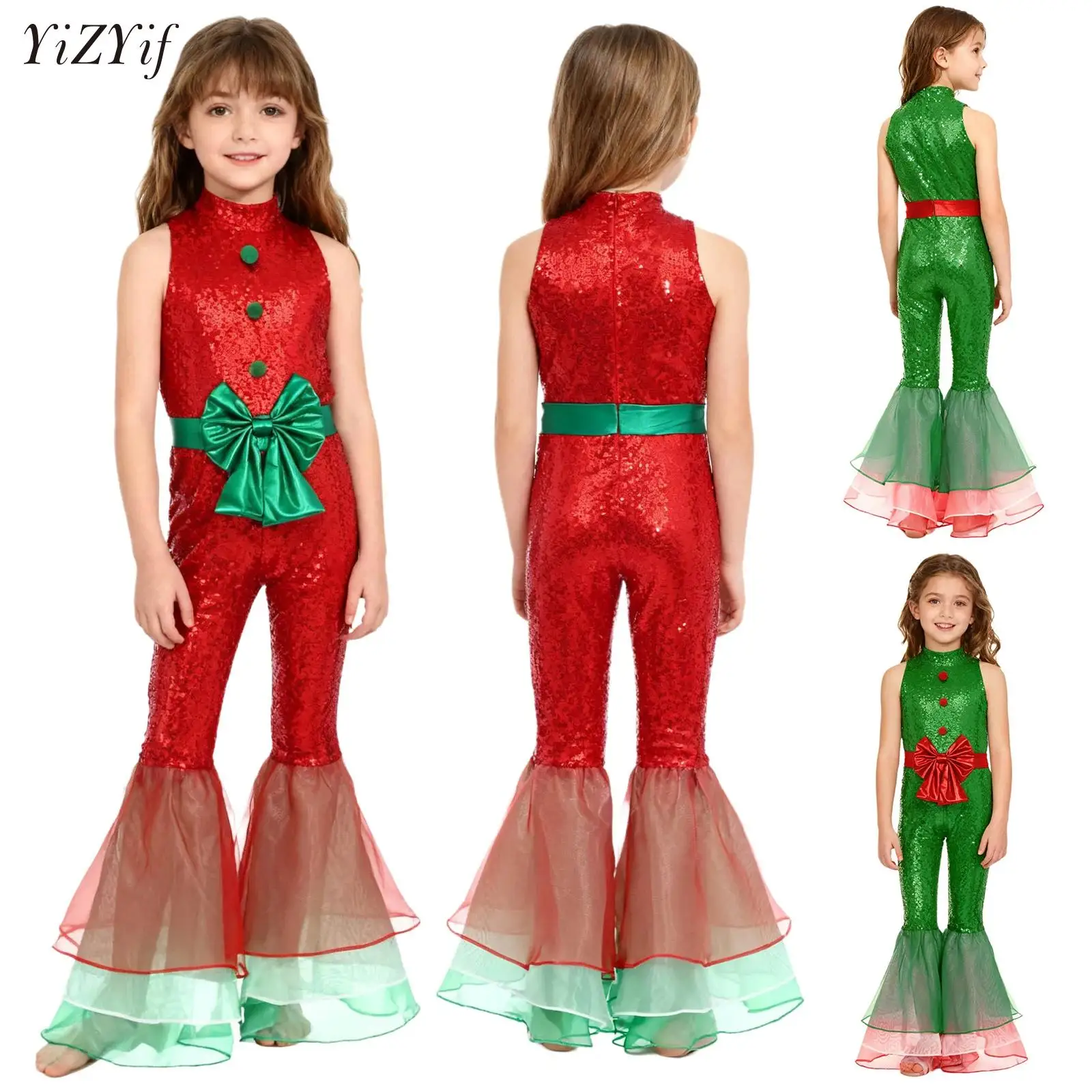 

Girls Candy Cane Role Play Dress-up Christmas Dance Bodysuit Jumpsuit Sleeveless Xmas Holiday Santa Sweetie Costume Dancewear