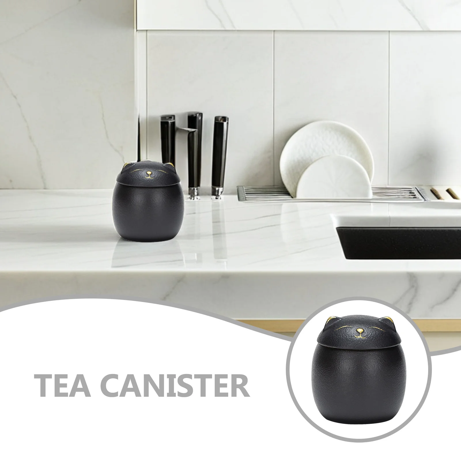 

Cat Ceramic Tea Jar Mini Kitchen Storage Jar Sealed Round Mouth Canister Decorative Cartoon Cat Multi-Function Storage