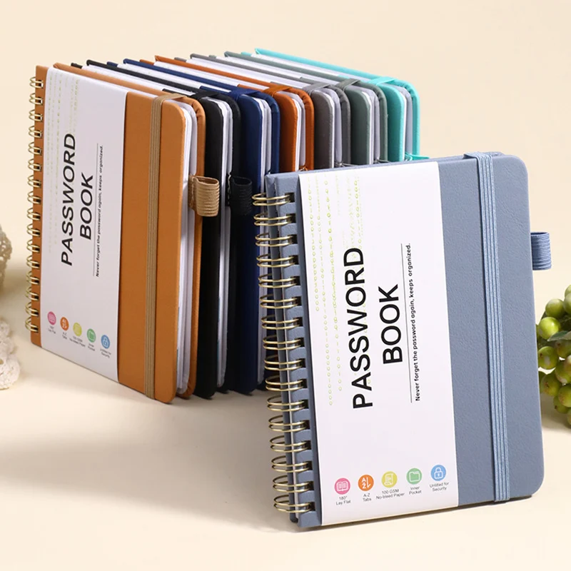 Spiral Password Keeper Book + Colorful Alphabetical Tabs & Pen Holder Notebook for Telephone Website Passwords E-mail Saved