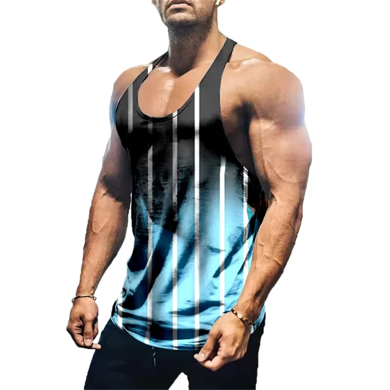 

Funny 3D Printed Coloured Stripes O-neck Men's Tank Tops Outdoor Beach Vacation Sleeveless T-shirt Summer Street Trend Man Vests