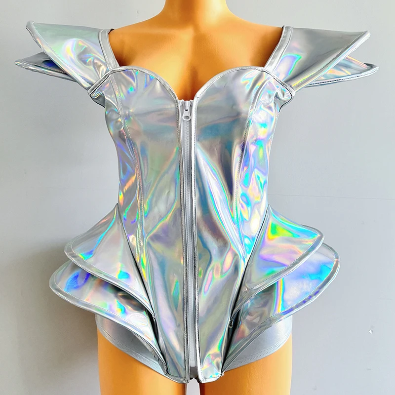 2024 Illusionary Gold Shoulder Badge Sexy Bodysuit Nightclub Bar Dj Performance Stage Costumes Women Gogo Dancers Dress  DN18359